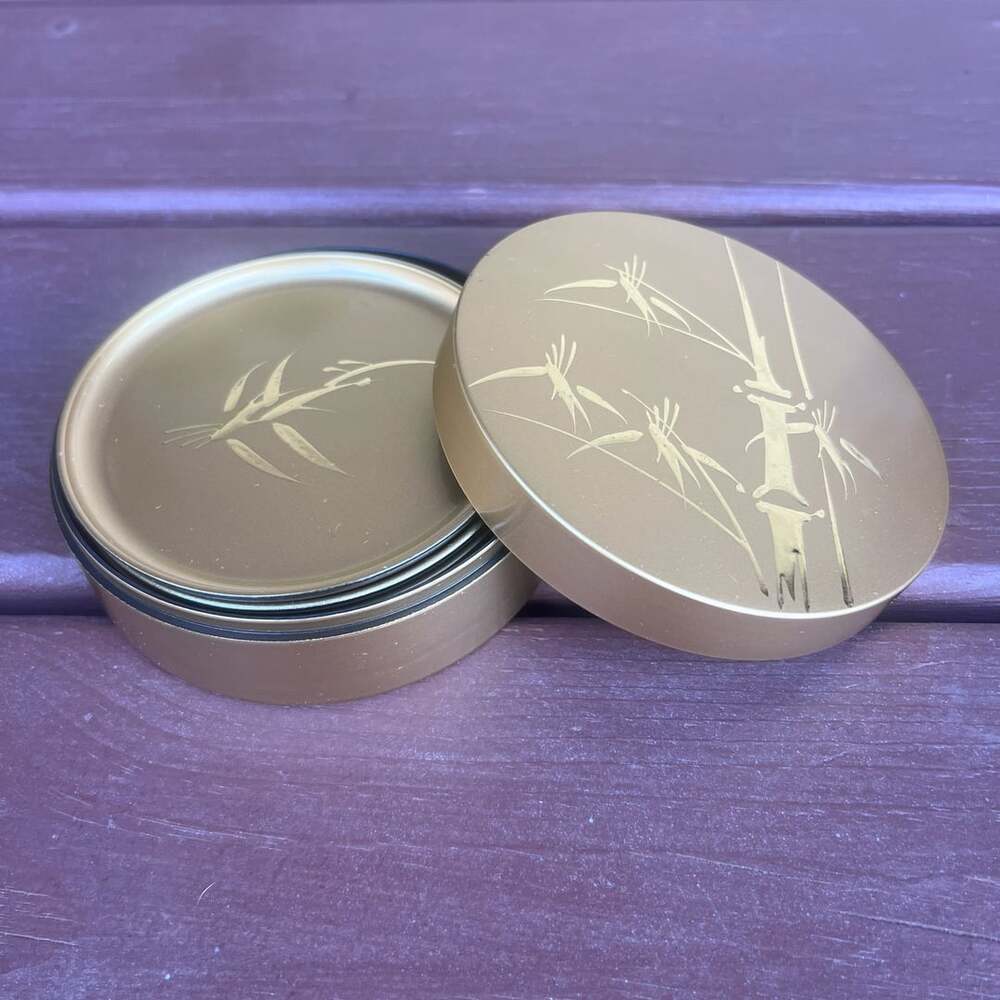 Vintage Otagiri Japanese Gold Lacquer Bamboo Coaster Set with Storage Box